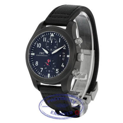 IWC Pilot Top Gun 46mm Chronograph Black Dial Black Fabric IW388007 F5R64R - Beverly Hills Watch Company