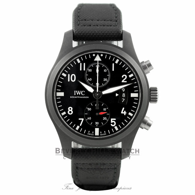 IWC Pilot Top Gun 46mm Chronograph Black Dial Black Fabric IW388007 F5R64R - Beverly Hills Watch Company