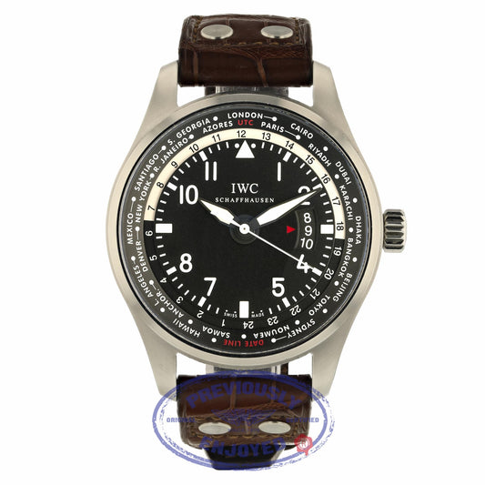 IWC Pilot Worldtimer 45MM Automatic Stainless Steel Black Dial Alligator strap IW326201 QEN62H - Beverly Hills Watch Store