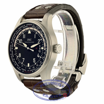 IWC Pilot Worldtimer 45MM Automatic Stainless Steel Black Dial Alligator strap IW326201 QEN62H - Beverly Hills Watch Store