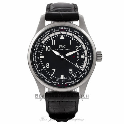 IWC Pilot Worldtimer 45MM Automatic Stainless Steel Black Dial Alligator strap IW326201 N10AAF - Beverly Hills Watch Store
