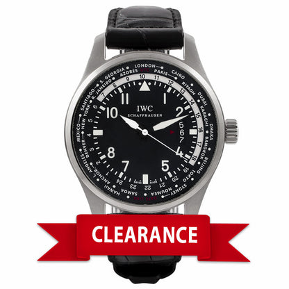 IWC Pilot Worldtimer 45MM Automatic Stainless Steel Black Dial Alligator strap IW326201 N10AAF - Beverly Hills Watch Store