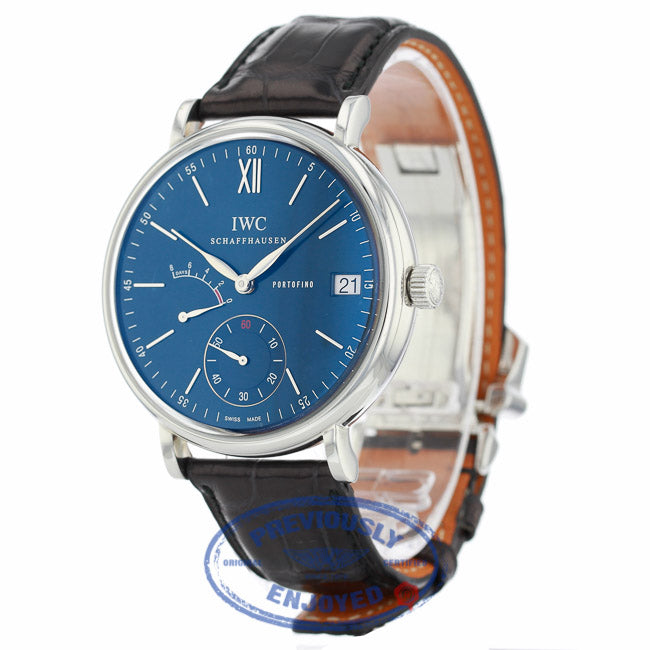 IWC Portofino 45MM Hand-Wound 8 Day Power Reserve Stainless Steel Blue Dial IW510106 02LFM8 - Beverly Hills Watch Company