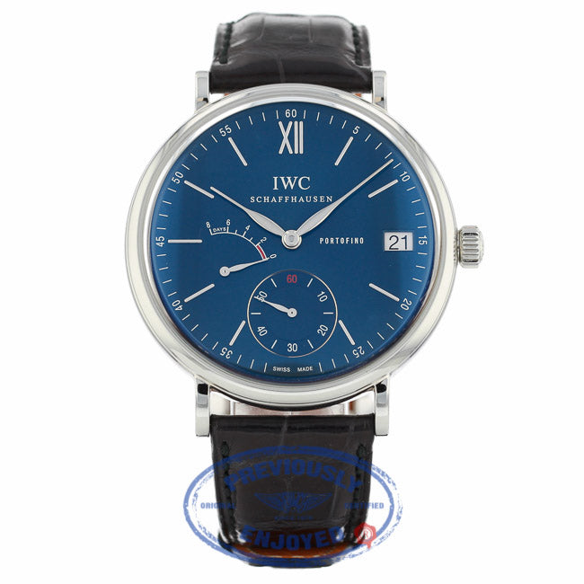 IWC Portofino 45MM Hand-Wound 8 Day Power Reserve Stainless Steel Blue Dial IW510106 02LFM8 - Beverly Hills Watch Company