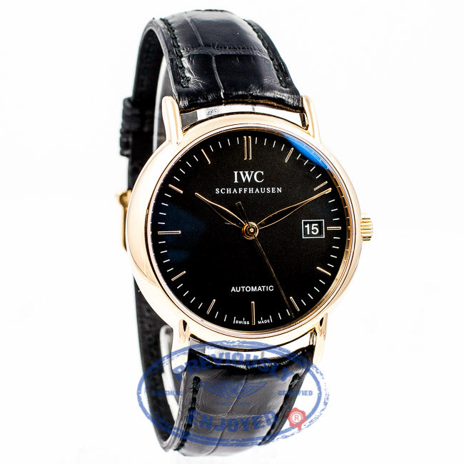 IWC Portofino 18K Rose Gold Black Dial Black Alligator Strap Watch IW353318 Luxury Watches Beverly Hills