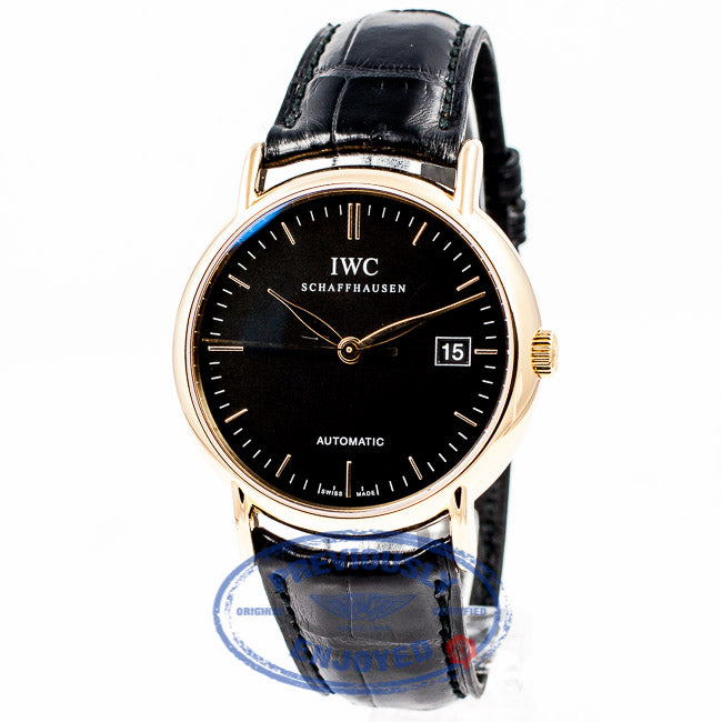 IWC Portofino 18K Rose Gold Black Dial Black Alligator Strap Watch IW353318 Luxury Watches Beverly Hills