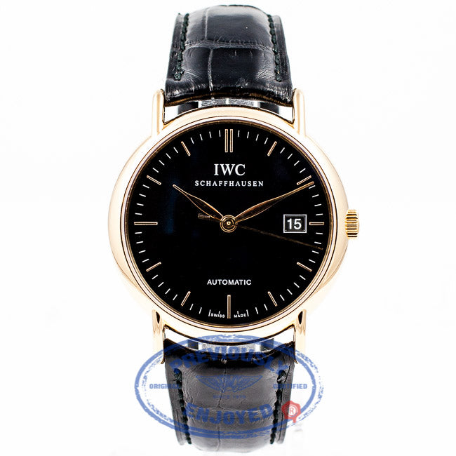 IWC Portofino 18K Rose Gold Black Dial Black Alligator Strap Watch IW353318 Luxury Watches Beverly Hills