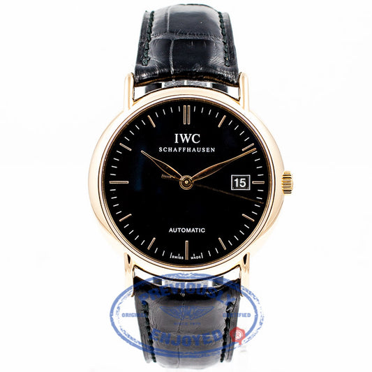 IWC Portofino 18K Rose Gold Black Dial Black Alligator Strap Watch IW353318 Luxury Watches Beverly Hills