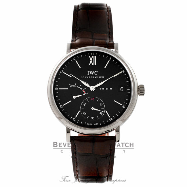 IWC Portofino Stainless Steel Alligator Strap Black Dial IW510102 YV42TQ - Beverly Hills Watch Store
