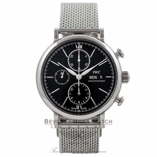 IWC Portofino Chronograph 42MM Stainless Steel Black Dial IW391016 R4G2M2 - Beverly Hills Watch Company Watch Store
