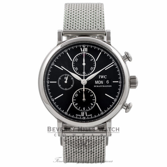 IWC Portofino Chronograph 42MM Stainless Steel Black Dial IW391016 R4G2M2 - Beverly Hills Watch Company Watch Store