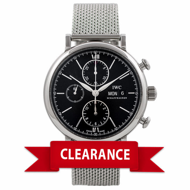 IWC Portofino Chronograph 42MM Stainless Steel Black Dial IW391016 R4G2M2 - Beverly Hills Watch Company Watch Store