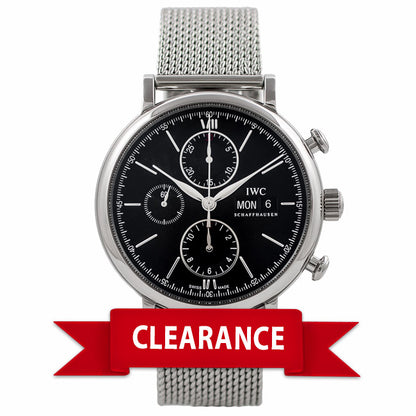 IWC Portofino Chronograph 42MM Stainless Steel Black Dial IW391016 R4G2M2 - Beverly Hills Watch Company Watch Store