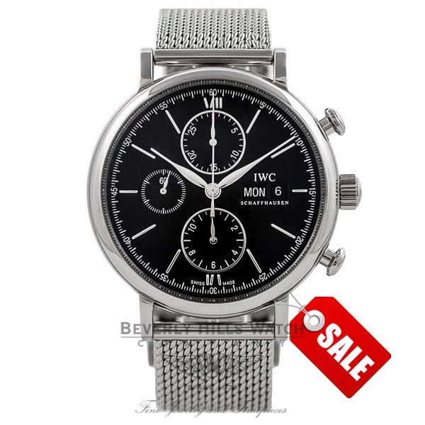 IWC Portofino Chronograph 42MM Stainless Steel Black Dial IW391016 R4G2M2 - Beverly Hills Watch Company Watch Store
