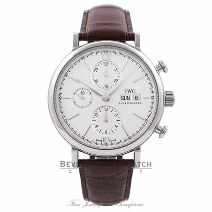 IWC Portofino Chronograph 42MM Stainless Steel Silver Dial Brown Alligator Strap IW391007 ARCZVA - Beverly Hills Watch Company Watch Store