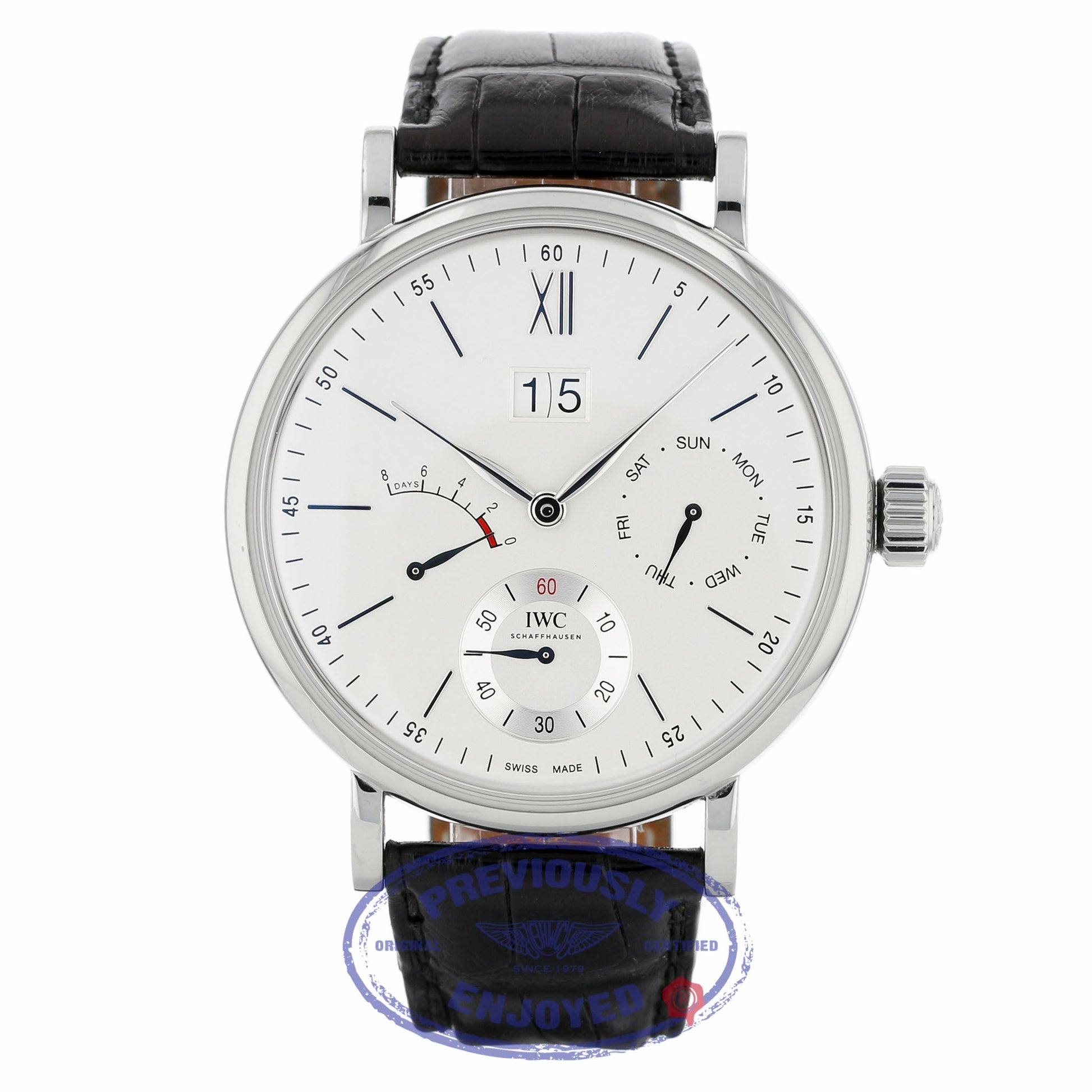 IWC Portofino Day Date 45mm Silver-Plated Dial 8 Day Power Reserve IW516201 9YJZP9 - Beverly Hills Watch