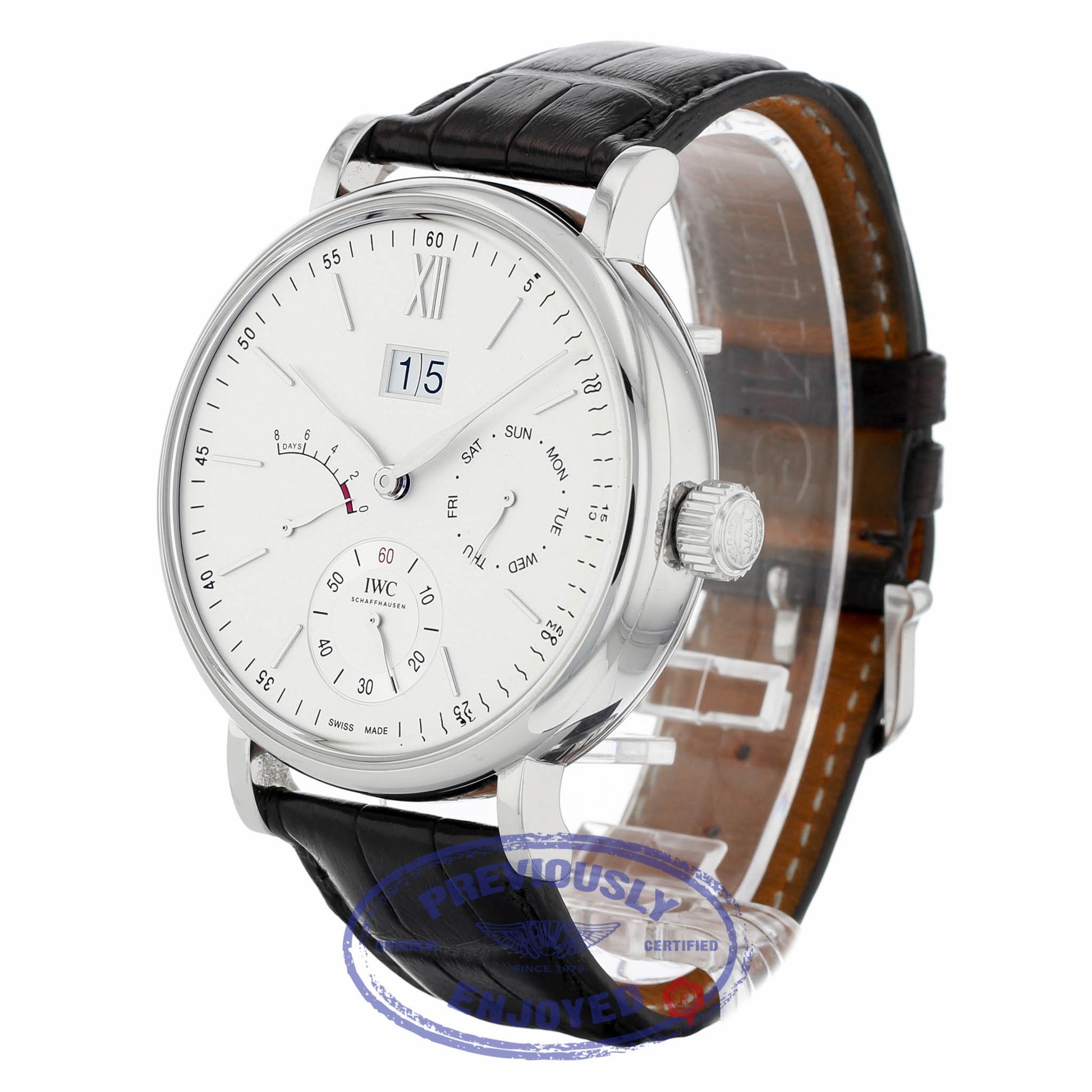IWC Portofino Day Date 45mm Silver-Plated Dial 8 Day Power Reserve IW516201 9YJZP9 - Beverly Hills Watch