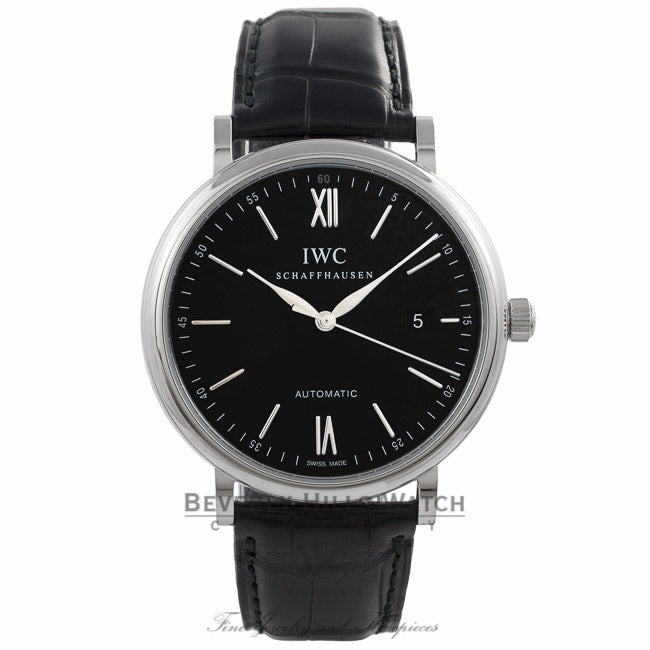 IWC Portofino 40MM Stainless Steel Silver Dial Automatic Black Alligator Strap IW356502 FQ54QX - Beverly Hills Watch Company