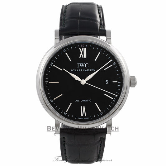 IWC Portofino 40MM Stainless Steel Silver Dial Automatic Black Alligator Strap IW356502 FQ54QX - Beverly Hills Watch Company