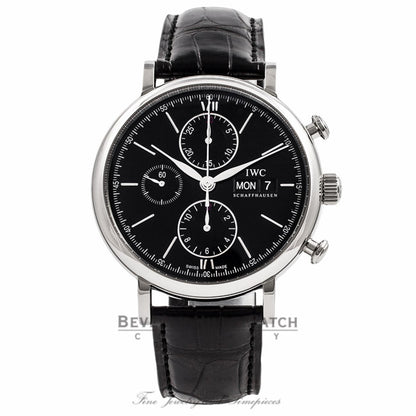 IWC Portofino Chronograph Stainless Steel Black Dial IW391002 BA6UXU - Beverly Hills Watch Company Watch Store