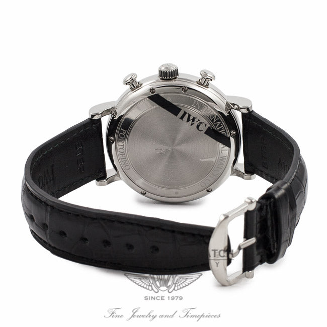 IWC Portofino Chronograph Stainless Steel Black Dial IW391002 BA6UXU - Beverly Hills Watch Company Watch Store