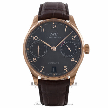 IWC Portugieser 18k Rose Gold Slate Dial 42MM Automatic Alligator Strap IW500702 E3CCAP - Beverly Hills Watch Company Watch Store