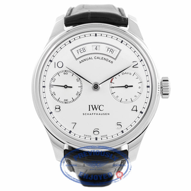 IWC Portugieser Annual Calendar Silver Dial Alligator Leather Automatic Men's Watch IW503501 X7WXD1 - Beverly Hills Watch Company