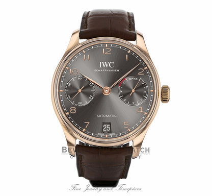 IWC Portugieser 18k Rose Gold Slate Dial 42MM Automatic Alligator Strap IW500702 LNHN35 - Beverly Hills Watch Company