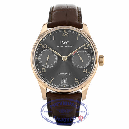 IWC Portugieser 18k Rose Gold Slate Dial 42MM Automatic Alligator Strap IW500702 ZLPL3A - Beverly Hills Watch Company