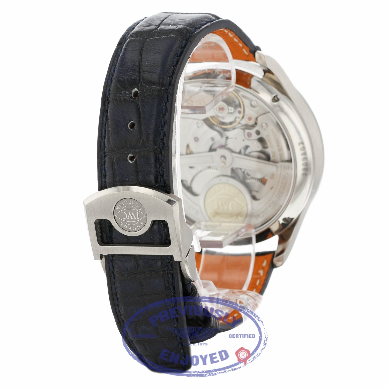 IWC Portuguese Perpetual Calendar Hemisphere Moonphase 44MM 18k White Gold Blue Dial Black Alligator Strap IW503203 LQWWQC - Beverly Hills Watch Company