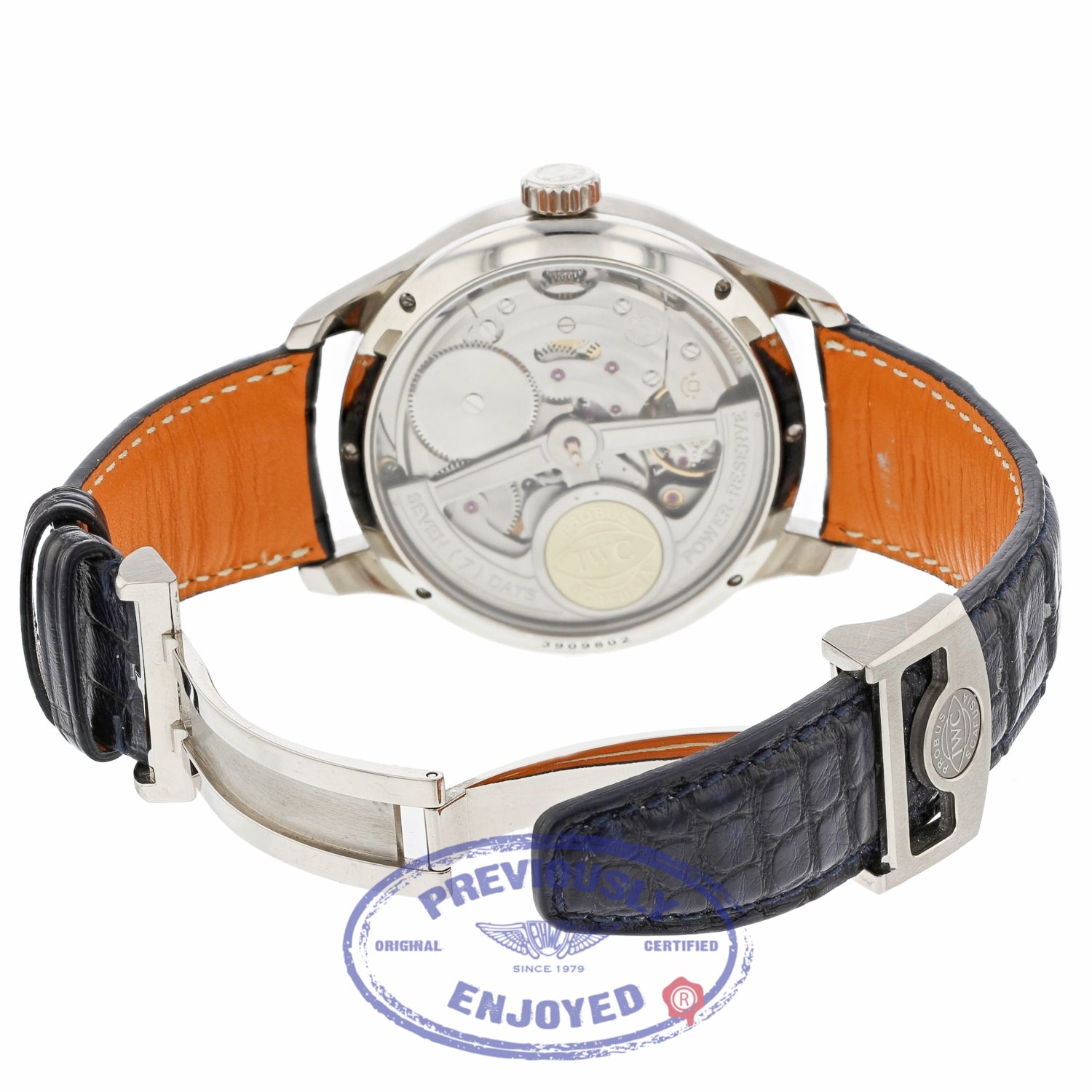 IWC Portuguese Perpetual Calendar Hemisphere Moonphase 44MM 18k White Gold Blue Dial Black Alligator Strap IW503203 LQWWQC - Beverly Hills Watch Company