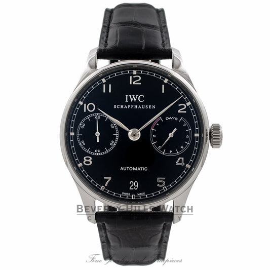 IWC Portuguese 42MM Automatic Stainless Steel Black Dial 7 Day Power Reserve IW500109 1KQWZF - Beverly Hills Watch Company Watch Store