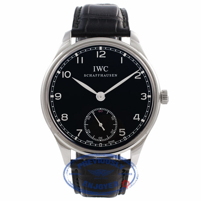 IWC Portuguese 44mm Stainless Steel Manual Wind Black Dial IW545407 U69K6R - Beverly Hills Watch Company Watch Store