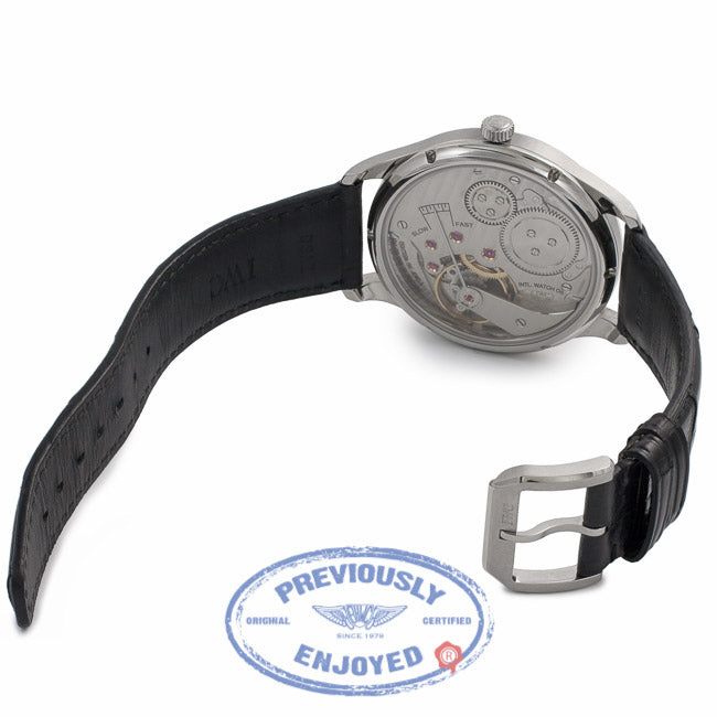 IWC Portuguese 44mm Stainless Steel Manual Wind Black Dial IW545407 U69K6R - Beverly Hills Watch Company Watch Store