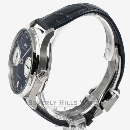 IWC Portuguese 7 Day Stainless Steel Power Reserve Blue Dial Watch IW5001.12 Beverly Hills Watch Company Watches
