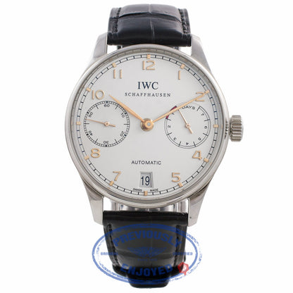 IWC Portuguese 7 Day Stainless Steel Silver Dial Rose Numerals IW500114 L6ZERP