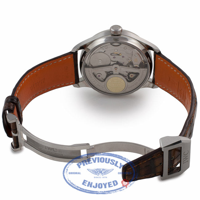 IWC Portuguese 7 Day Stainless Steel Silver Dial Rose Numerals IW500114 L6ZERP - Beverly Hills Watch Company Watch Store