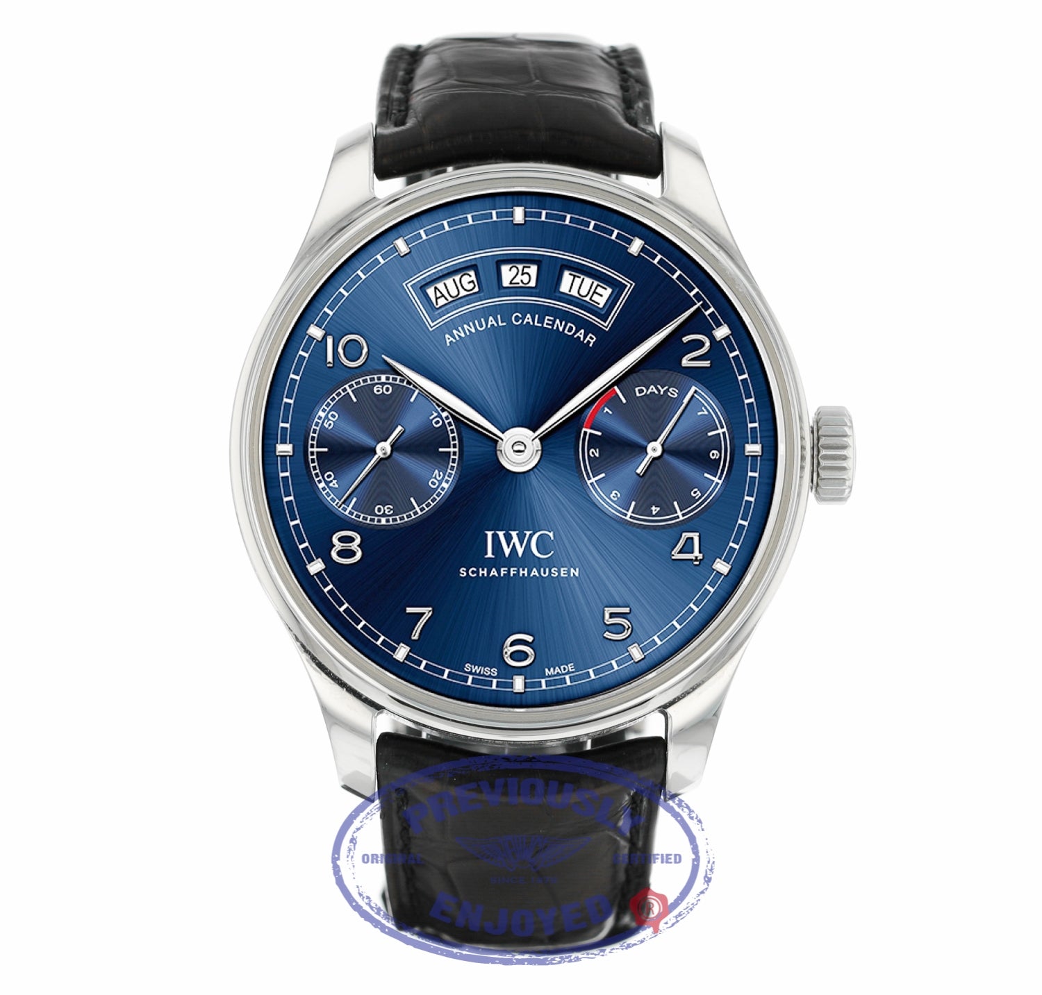 IWC Portugieser Annual Calendar Blue Dial 44mm Stainless Steel IW503502 9F4CK4 - Beverly Hills Watch
