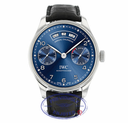 IWC Portugieser Annual Calendar Blue Dial 44mm Stainless Steel IW503502 9F4CK4 - Beverly Hills Watch