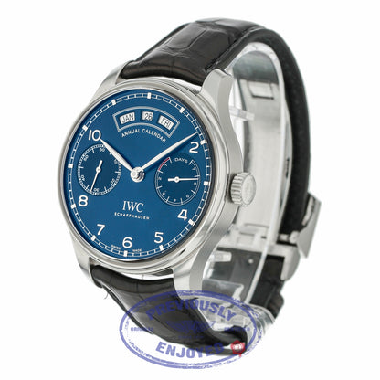 IWC Portugieser Annual Calendar Blue Dial 44mm Stainless Steel IW503502 9F4CK4 - Beverly Hills Watch