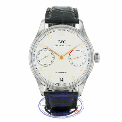 IWC Portuguese 7 Day Stainless Steel Silver Dial Rose Numerals IW500114 NZVW1M - Beverly Hills Watch Company