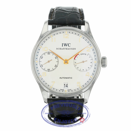 IWC Portuguese 7 Day Stainless Steel Silver Dial Rose Numerals IW500114 NZVW1M - Beverly Hills Watch Company