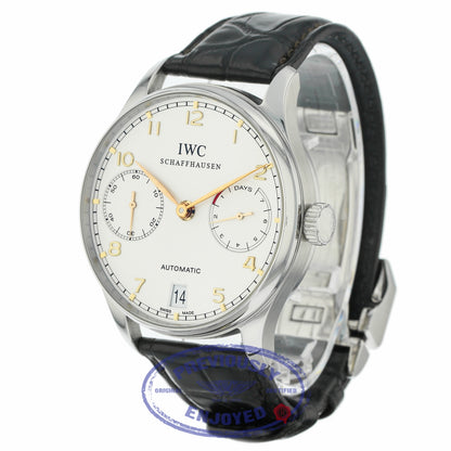 IWC Portuguese 7 Day Stainless Steel Silver Dial Rose Numerals IW500114 NZVW1M - Beverly Hills Watch Company