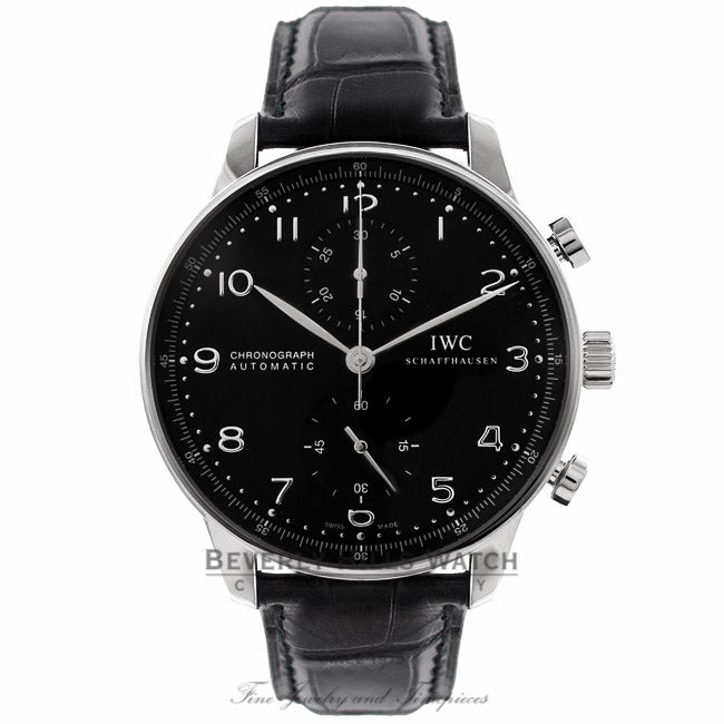 IWC Portuguese Chronograph 40MM Automatic Stainless Steel Black Dial IW371447 2Q767A - Beverly Hills Watch Company Watch Store