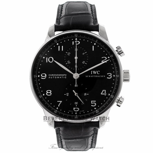 IWC Portuguese Chronograph 40MM Automatic Stainless Steel Black Dial IW371447 2Q767A - Beverly Hills Watch Company Watch Store