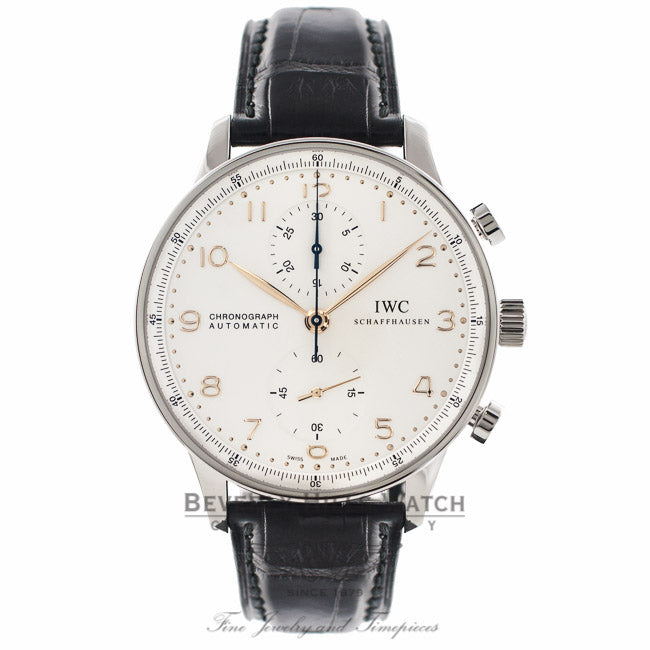 IWC Portuguese Chronograph 40MM Automatic Stainless Steel Silver Dial IW371445 VM1HMA - Beverly Hills Watch Company Watch Store