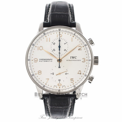 IWC Portuguese Chronograph 40MM Automatic Stainless Steel Silver Dial IW371445 VM1HMA - Beverly Hills Watch Company Watch Store