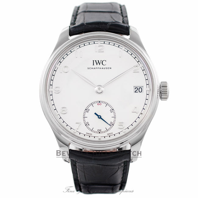 IWC Portuguese Hand-Wound 43MM 8 Day Power Reserve Silver Dial IW510203 NW5MZ1 - Beverly Hills Watch Company Watch Store