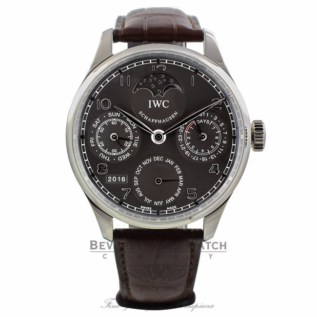IWC Portuguese Perpetual 44mm White gold Grey Dial IW502307 32JLQ2 - Beverly Hills Watch Company