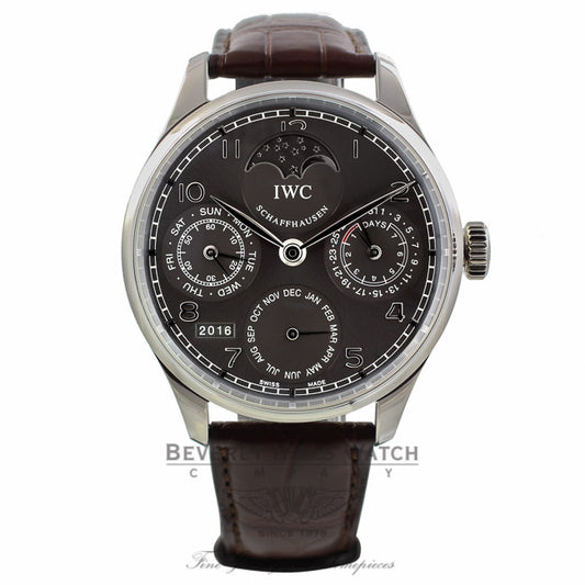 IWC Portuguese Perpetual 44mm White gold Grey Dial IW502307 32JLQ2 - Beverly Hills Watch Company